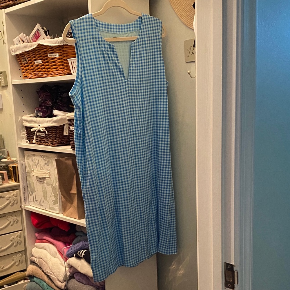 Lands' End Blue Gingham Midi Dress